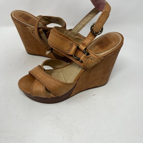 Frye wedge Alexa Criss Cross sandals tan leather 9M - Picture 7 of 10